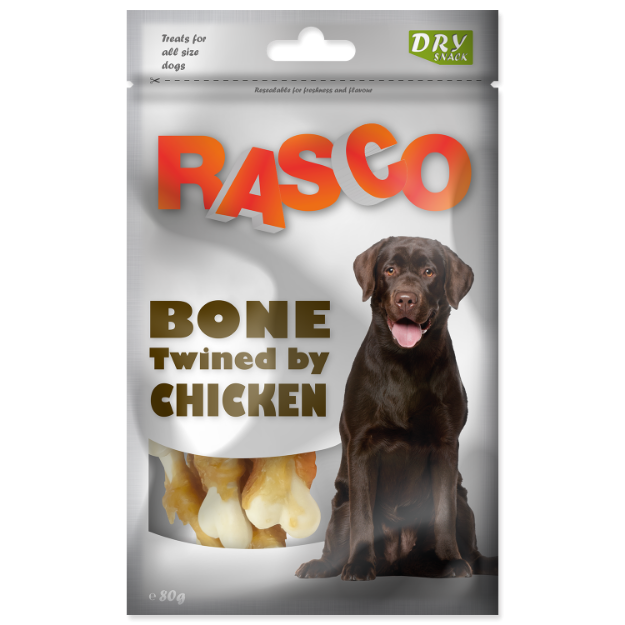 Pochoutka RASCO Dog kosti obalené kurecím masem 80g