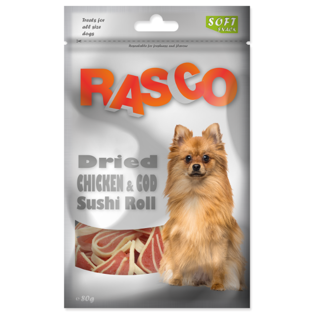 Pochoutka RASCO Dog sushi z kurete a tresky 80g