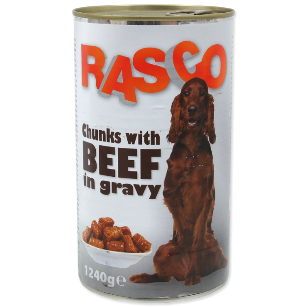 Konzerva RASCO Dog hovezí kousky ve štáve 1240g