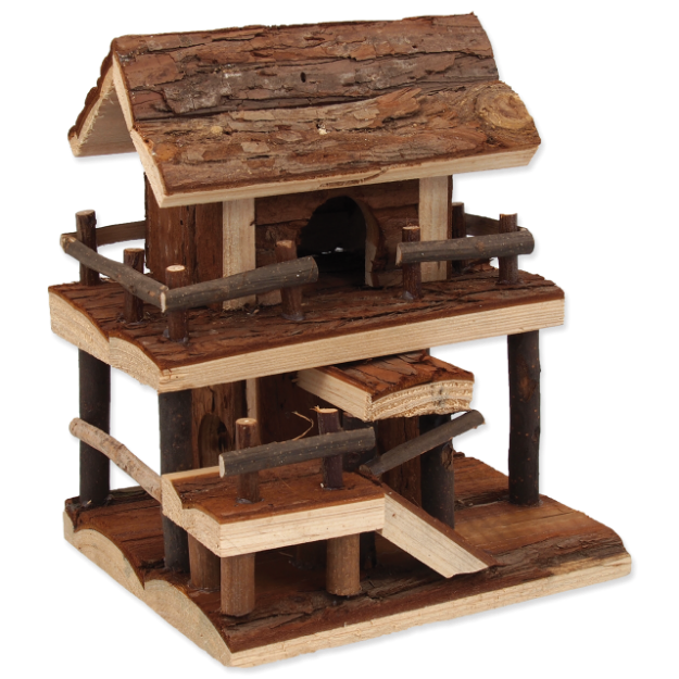 Domek SMALL ANIMALS dvoupatrový drevený s kurou 17 x 15 x 20 cm 