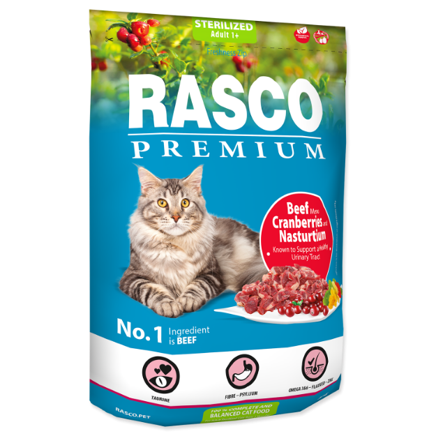Obrázek RASCO Premium Cat Kibbles Sterilized, Beef, Cranberries, Nasturtium 400 g