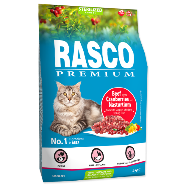 Obrázek RASCO Premium Cat Kibbles Sterilized, Beef, Cranberries, Nasturtium 2 kg