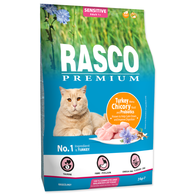 Obrázek RASCO Premium Cat Kibbles Sensitive, Turkey, Chicory, Root Lactic acid bacteria 2 kg