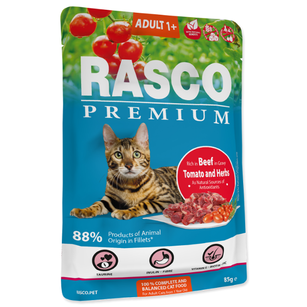 Obrázek Kapsička RASCO Premium Cat Pouch Adult , Beef, Hearbs 85 g