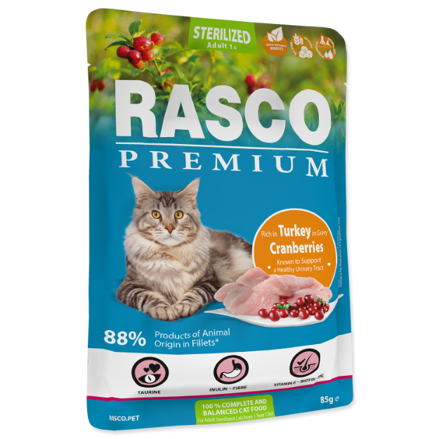 Obrázek Kapsička RASCO Premium Cat Pouch Sterilized, Turkey, Cranberries 85 g