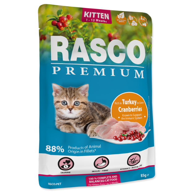 Obrázek Kapsička RASCO Premium Cat Pouch Kitten, Turkey, Cranberries 85 g