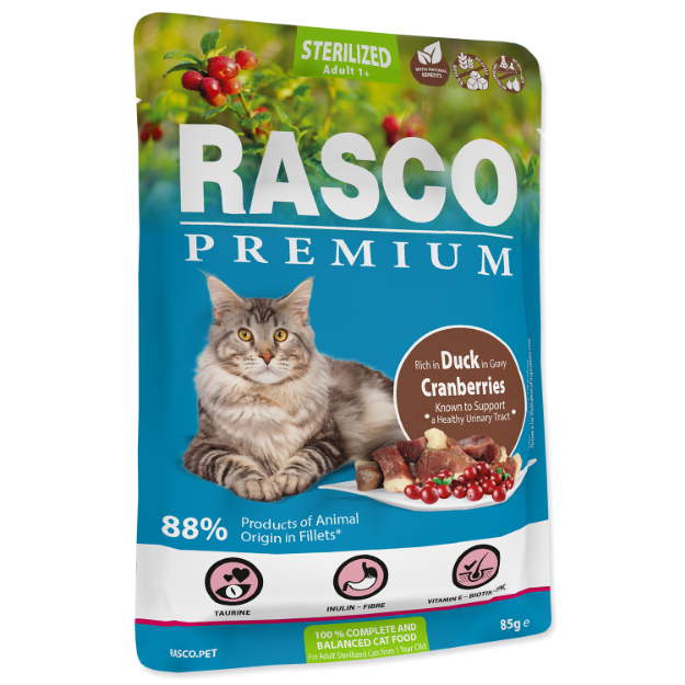 Obrázek Kapsička RASCO Premium Cat Pouch Sterilized, Duck, Cranberries 85 g